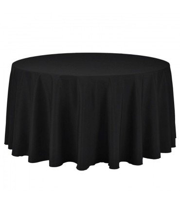 Round black tablecloth, Ø 290 cm, made of polyester, shown against a white background