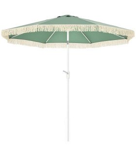Vintage-style fringed parasol, seafoam green, H 245 cm