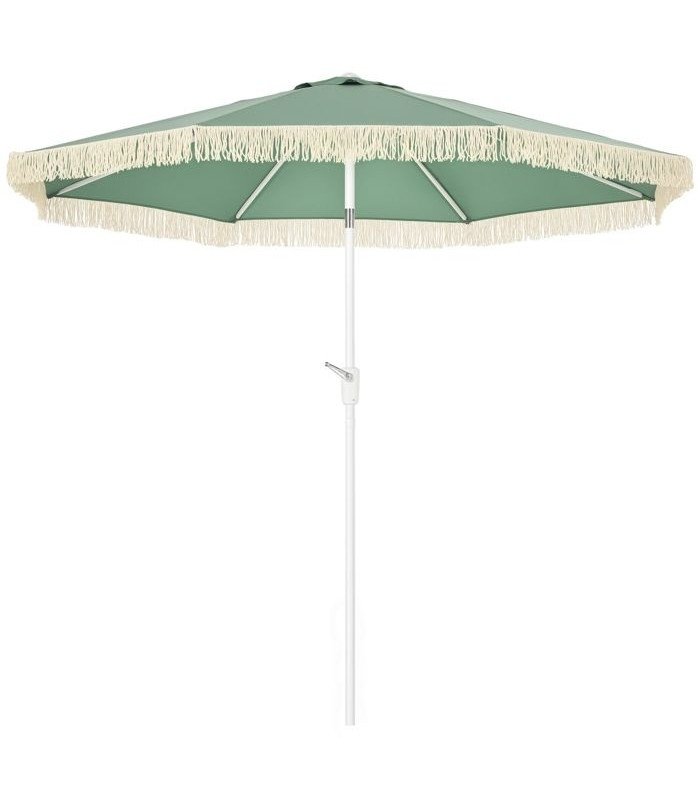 Vintage-style fringed parasol, seafoam green, H 245 cm