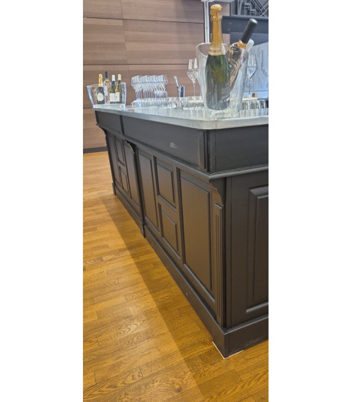 Professional bar counter in black wood with zinc top 3 m