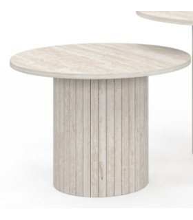 Round coffee table made of natural wood, Ø 70 cm, on a white background