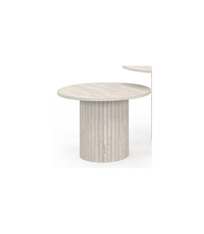 Round coffee table made of natural wood, Ø 70 cm, on a white background