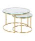 Table basse gigogne style design en métal doré et plateau en verre trempé sur fond blanc