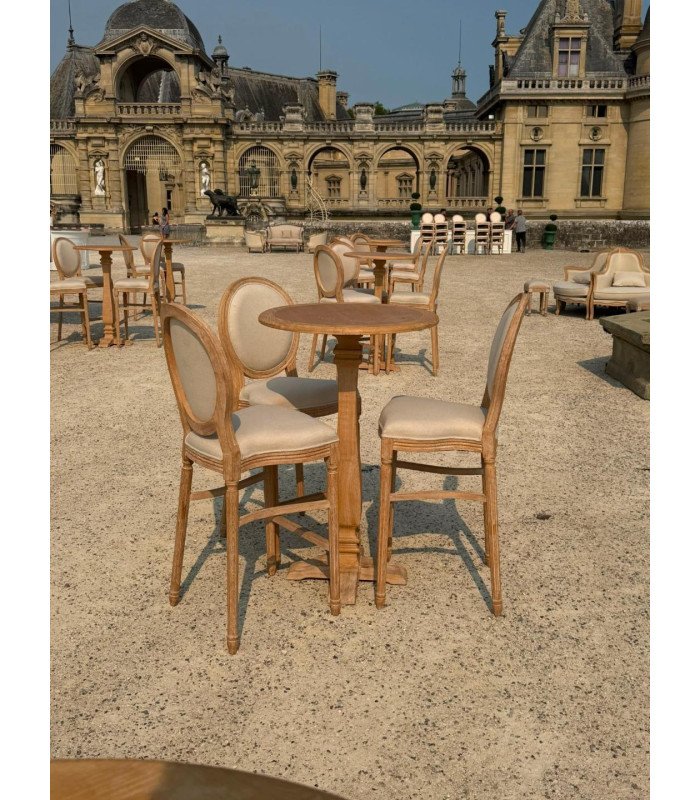 Chaise de bar cérusée en lin beige – H 1,06 m
