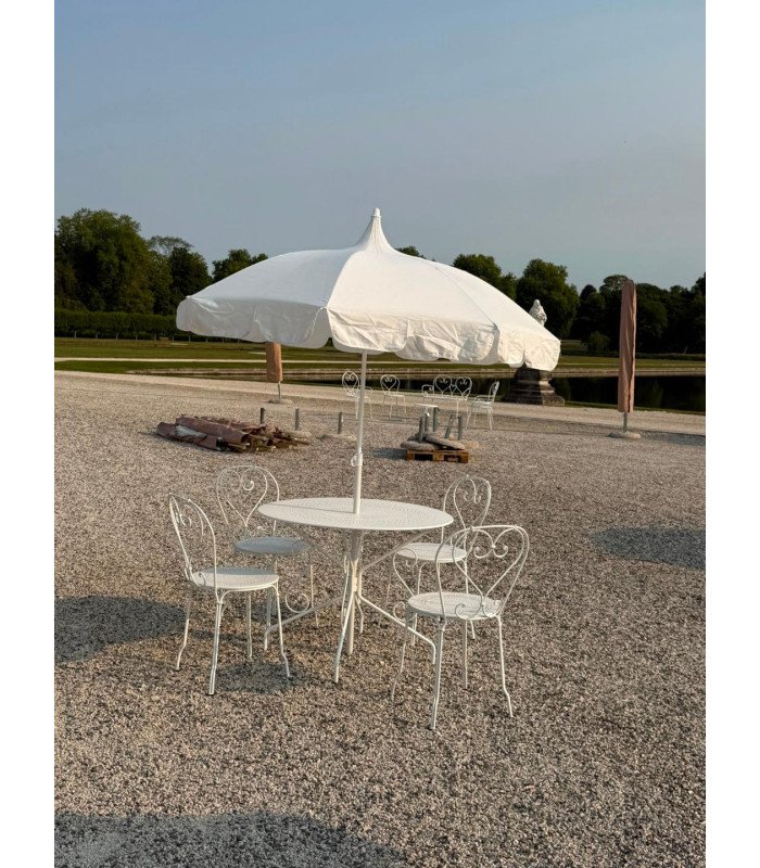 Parasol blanc à volants style vintage Diam 200 cm
