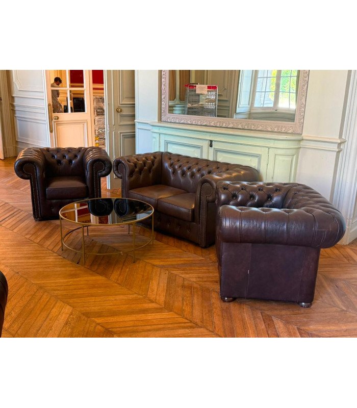 Brown Chesterfield armchair in aged leather