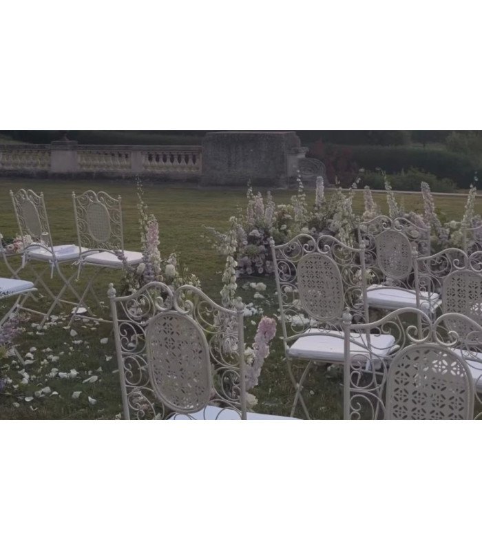 Chaise pliante blanche en fer forgé Fontainebleau