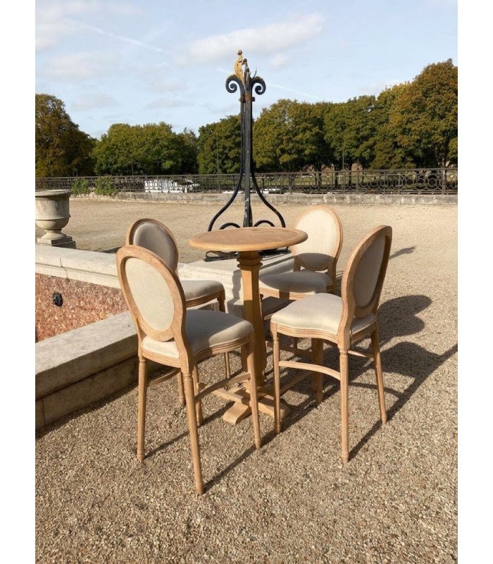 Chaise de bar cérusée en lin beige – H 1,06 m