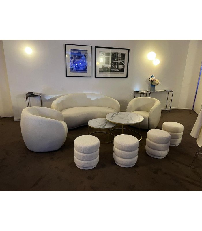 White bouclé fabric low armchair W 57 cm x H 68 cm