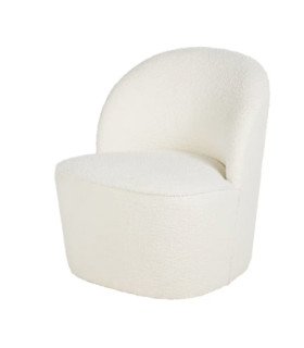 White bouclé fabric low armchair W 57 cm x H 68 cm
