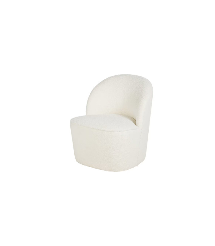 White bouclé fabric low armchair W 57 cm x H 68 cm