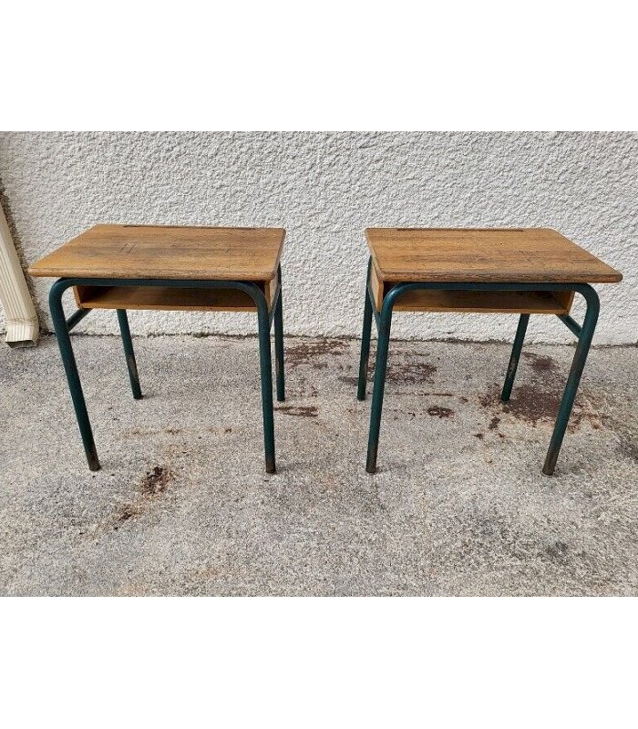 Pair of 1960s wooden and metal school desks (H 65 cm)