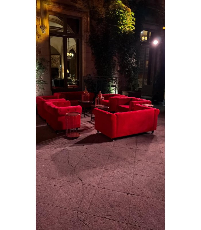 Canapé velours rouge Chesterfield 2 places