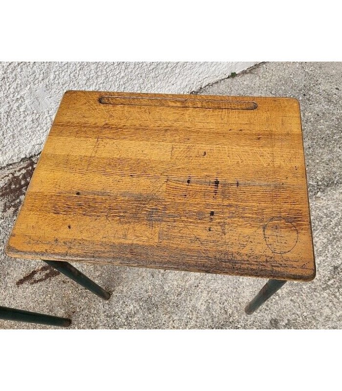 Pair of 1960s wooden and metal school desks (H 65 cm)