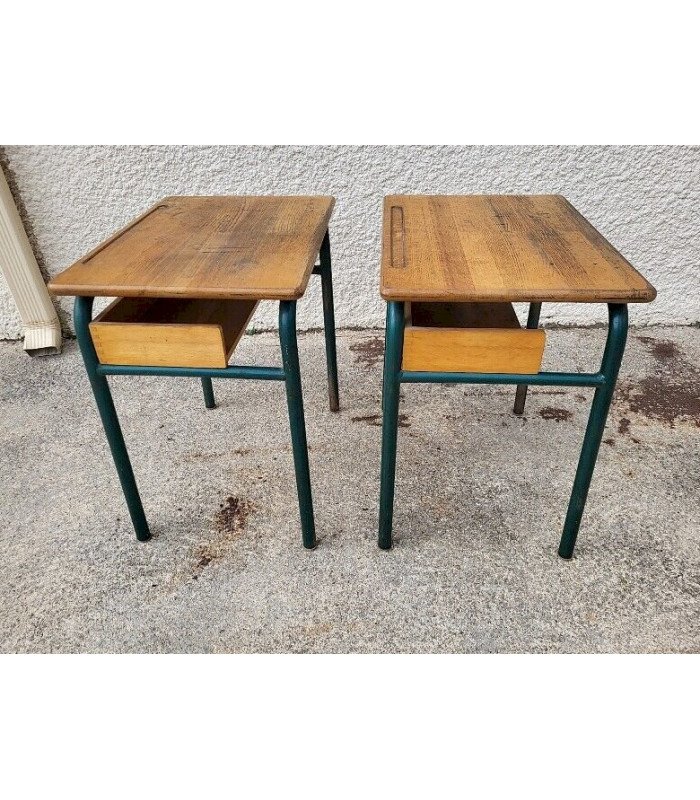Pair of 1960s wooden and metal school desks (H 65 cm)