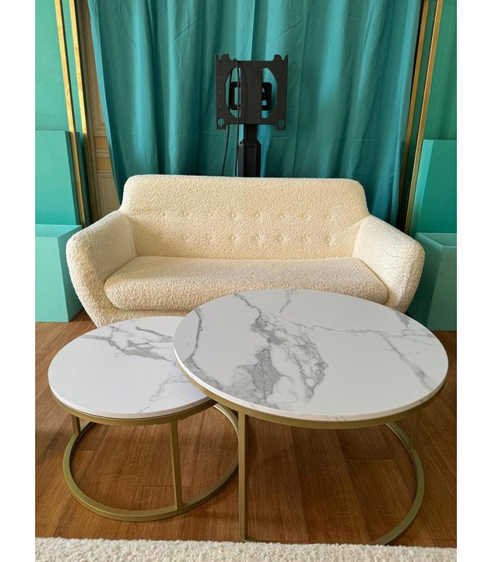 Banquette lounge 2 places écru en laine bouclée 115 x 68 x H 78 cm
