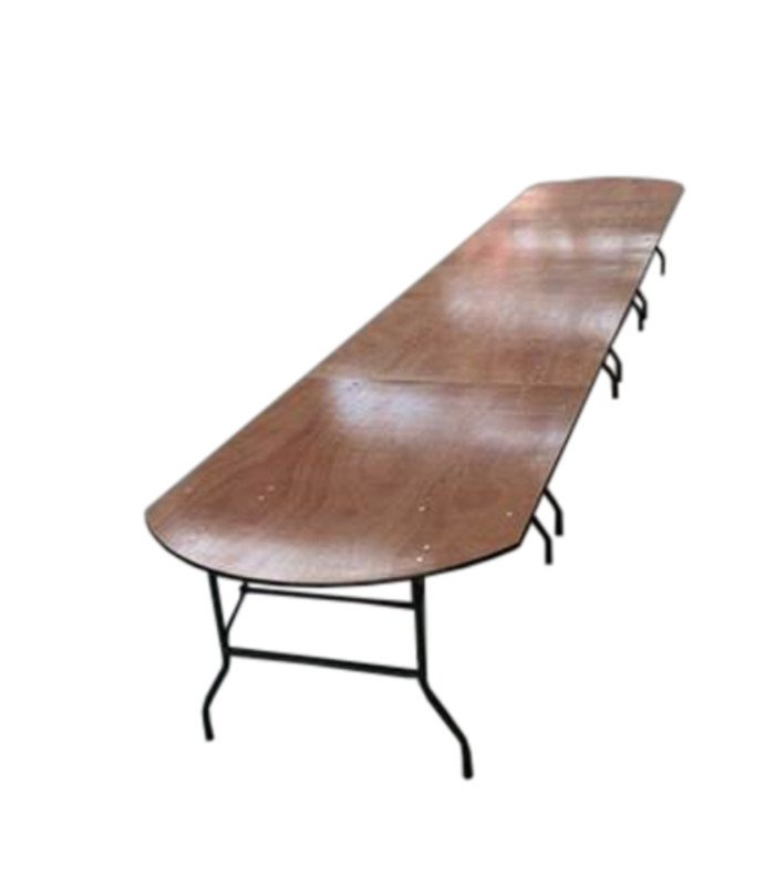 Wooden head table on folding legs against a white background, seats 10 to 20, available to rent from 126 Events