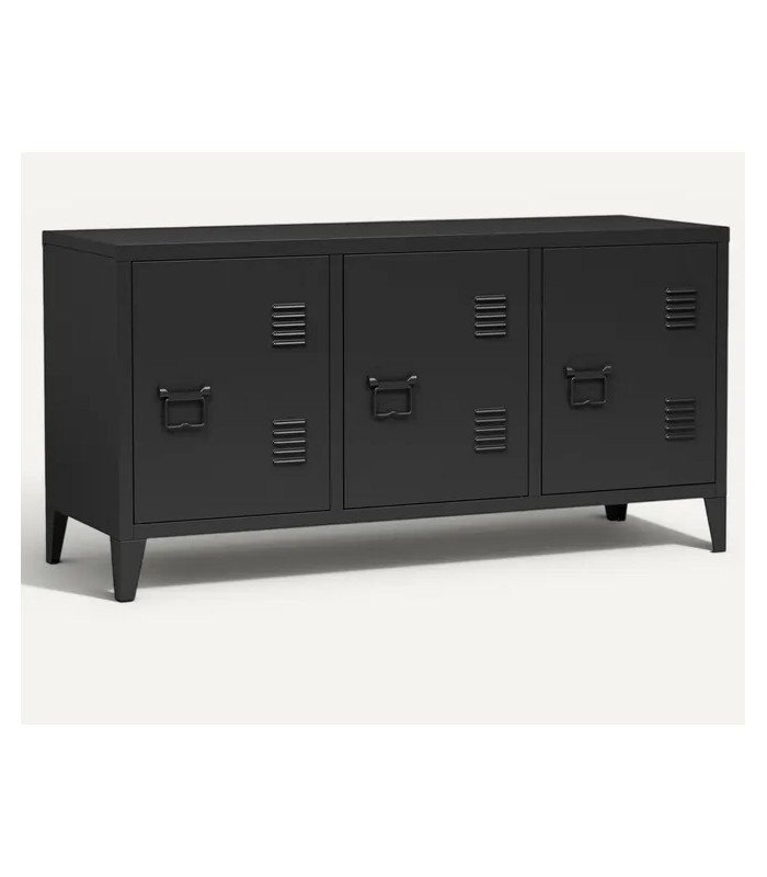 Meuble TV en métal noir style industriel L 113 cm
