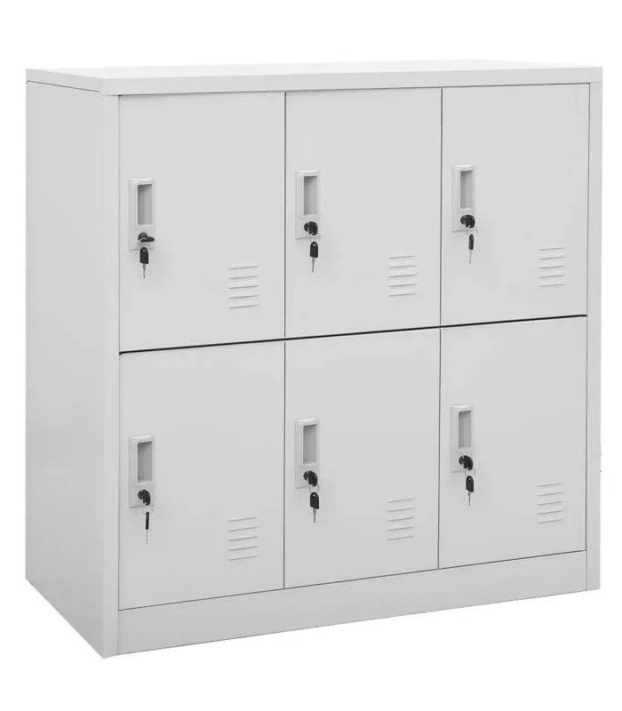 Grey metal 6-compartment locker with key lock