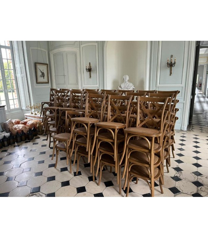 Chaise dos croisé en bois couleur chêne moyen Country