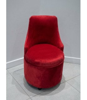 Adèle red velvet barrel chair with wraparound back and round seat, available for rental from 126 Events