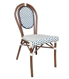 Chaise bistrot empilable aspect rotin Modèle Bastille crème et bleu