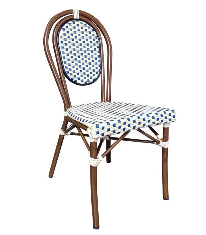 Bastille model stackable bistro chair, rattan-look, cream and blue