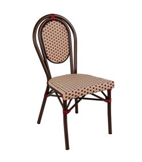 rental of brown and red bamboo patio chairs