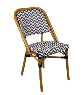 location chaise de terrasse tressée noire et blanche