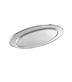 plateau de service ovale en inox sur fond blanc