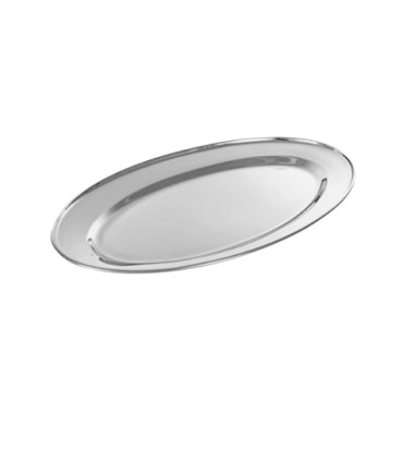 plateau de service ovale en inox sur fond blanc