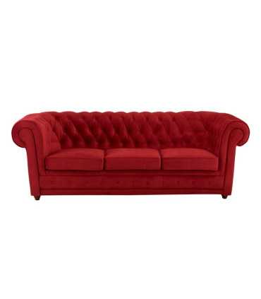 Canapé Chesterfield en velours rouge 3 places