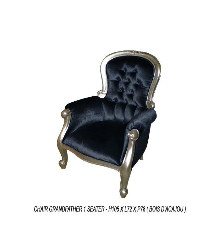 Black velvet and silver wood grandfather armchair rental
