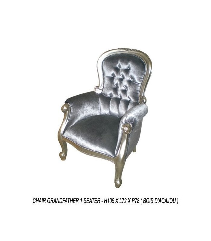 Grey velvet and silver wood armchair rental