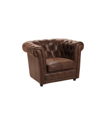 Fauteuil chesterfield en tissu microfibre marron sur fond blanc