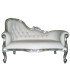 Baroque meridienne rental in white leather and silver-plated wood, single end