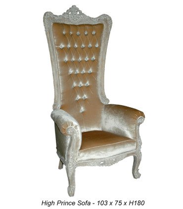 Fauteuil trône cérusé et velours beige