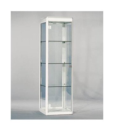 Showcase for rent in glass and white contour H 180 cm