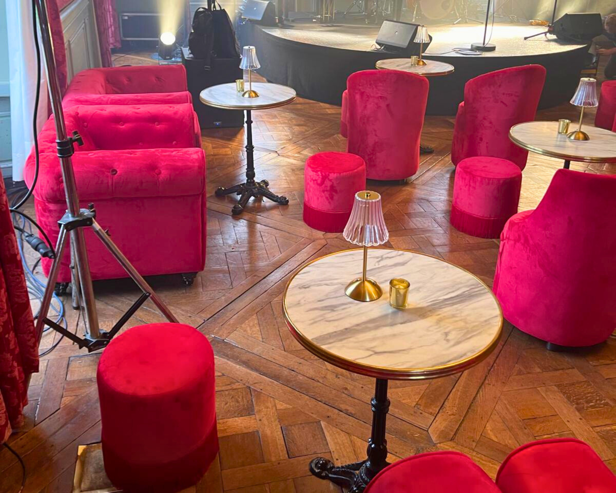 Photo of a company party with furniture hired from 126 Events