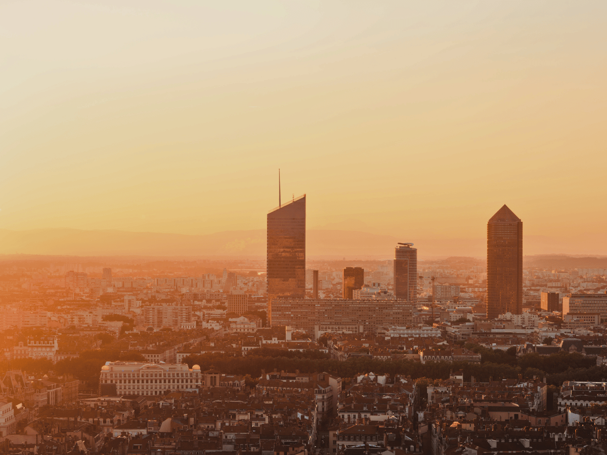 Lyon seen from the sky with a view of the skyscrapers as part of furniture rental by 126 Events